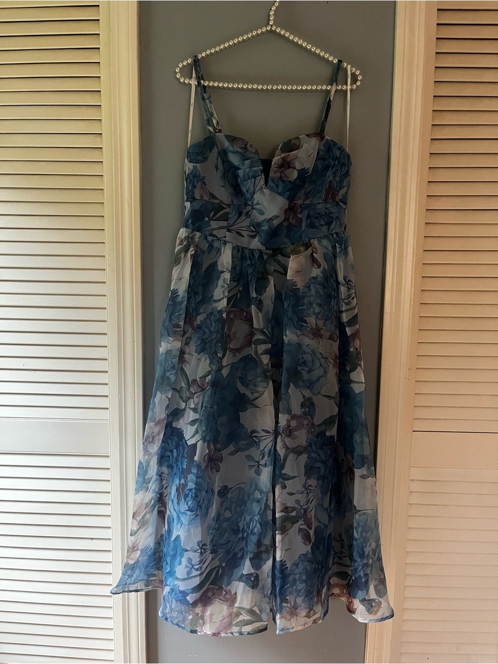 Lulu's Blue Floral Midi Fit-and-Flare Dress